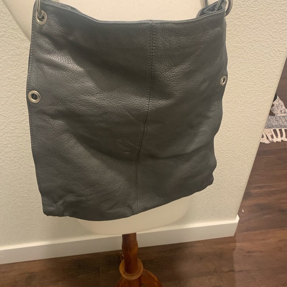 Gray Slouchy Leather Shoulder Bag with Silver Hardware by Borse In Pelle - Picture 2 of 6